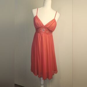 VTG Y2k City Triangles Pink Orange  Floaty Fairy Babydoll Dress Large EUC